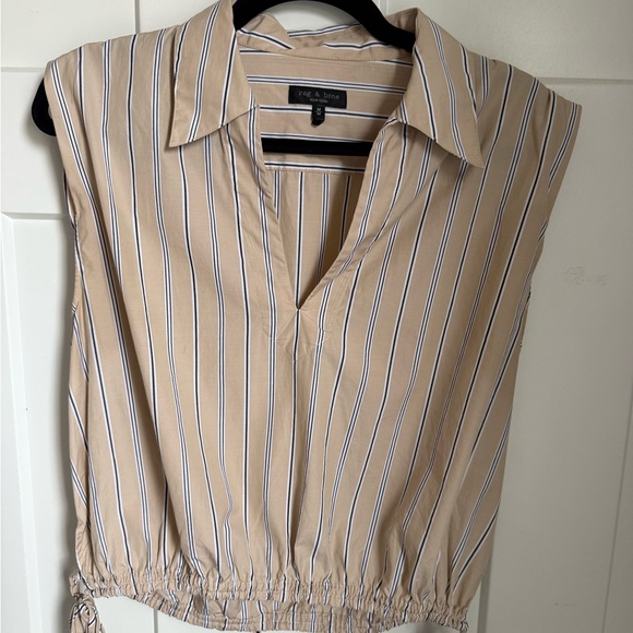 rag & bone Fiona cotton top in a tan and white striped pattern. Size M, EUC . - Picture 4 of 7